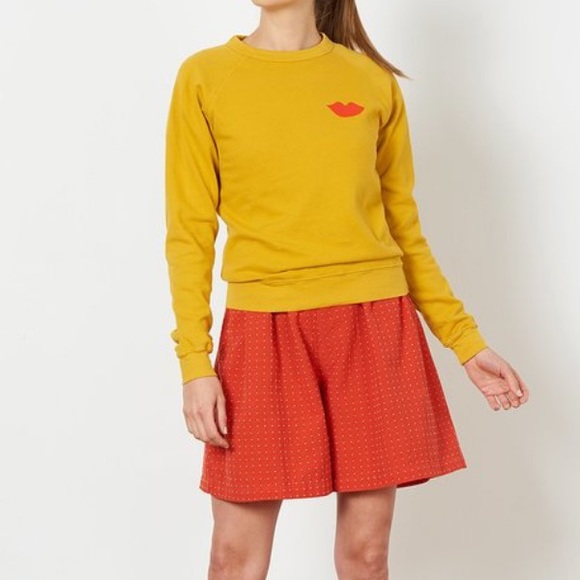 Clare V Sweaters - CLARE V Sweatshirt In Yellow Marigold W/lips - Cv Exclusive